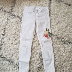 Zara basic denim white embroidered skinny jeans 4
